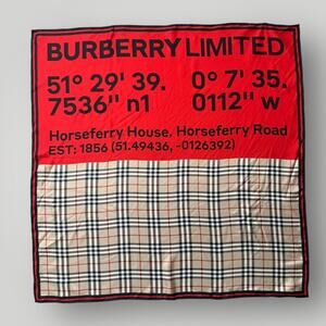 Burberry Silk Scarf 90x90 Horseferry Coordinates Logo Check Italy